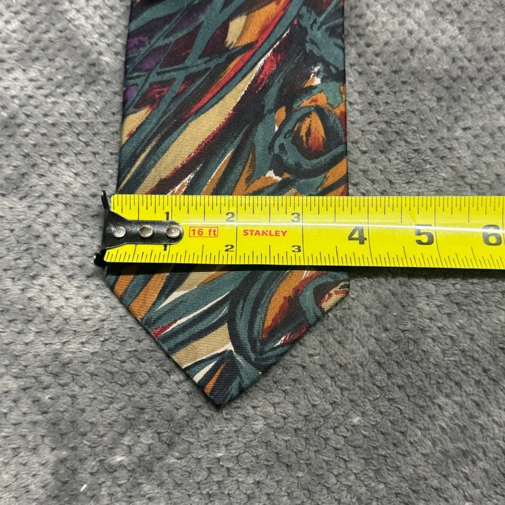 Pierre Balmain Paris Mens Silk Tie Abstract Painterly Print Teal Burgundy Gold